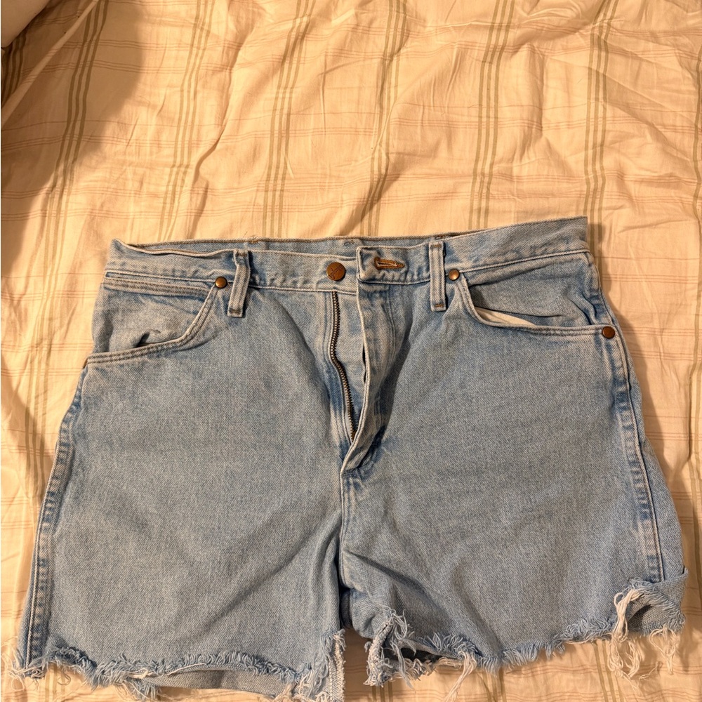 Wrangler Light Blue Frayed Jean Shorts